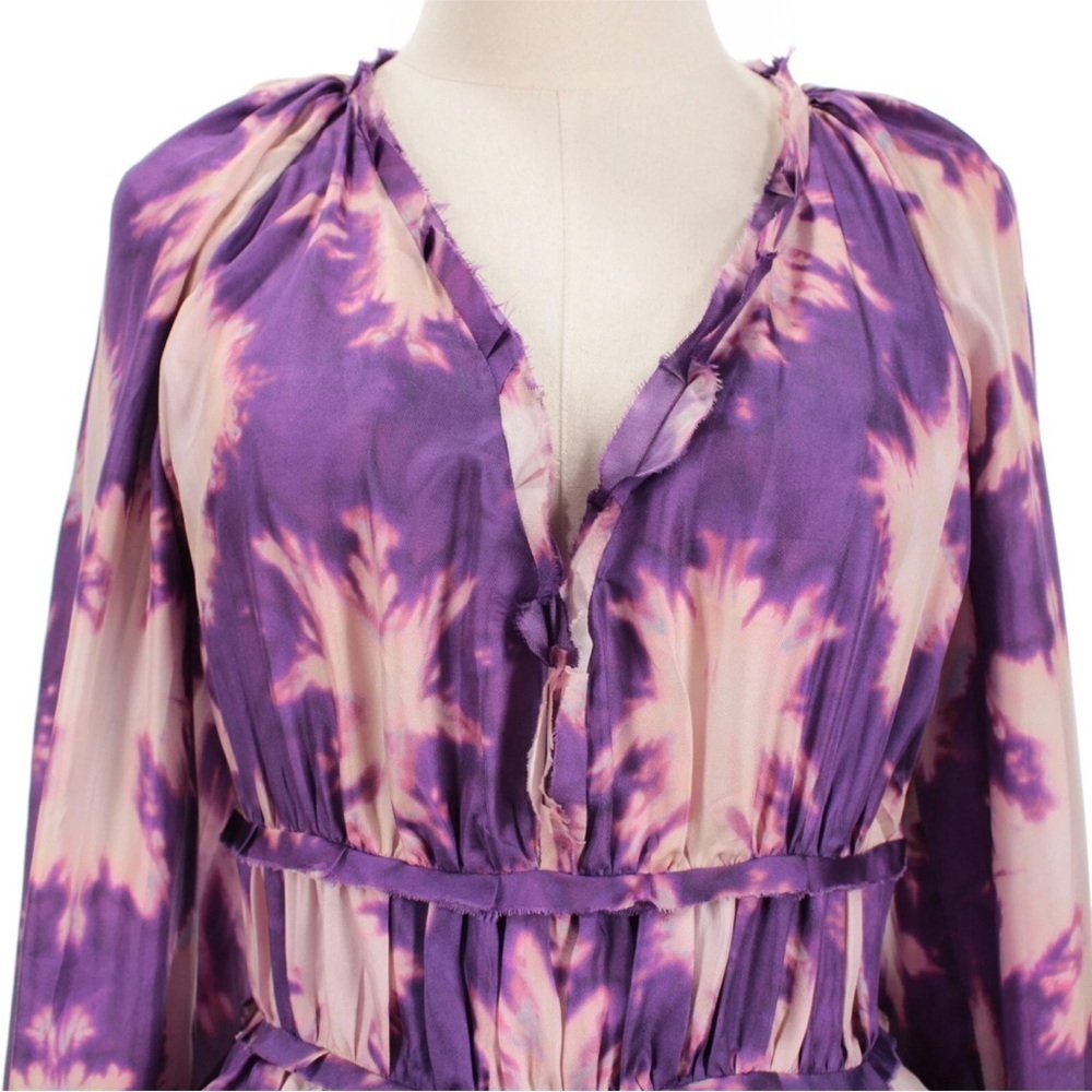 Ulla Johnson Emery Silk Ruffle Long Sleeve Mini Dress Purple Shibori Size 0 NWOT - Picture 8 of 15